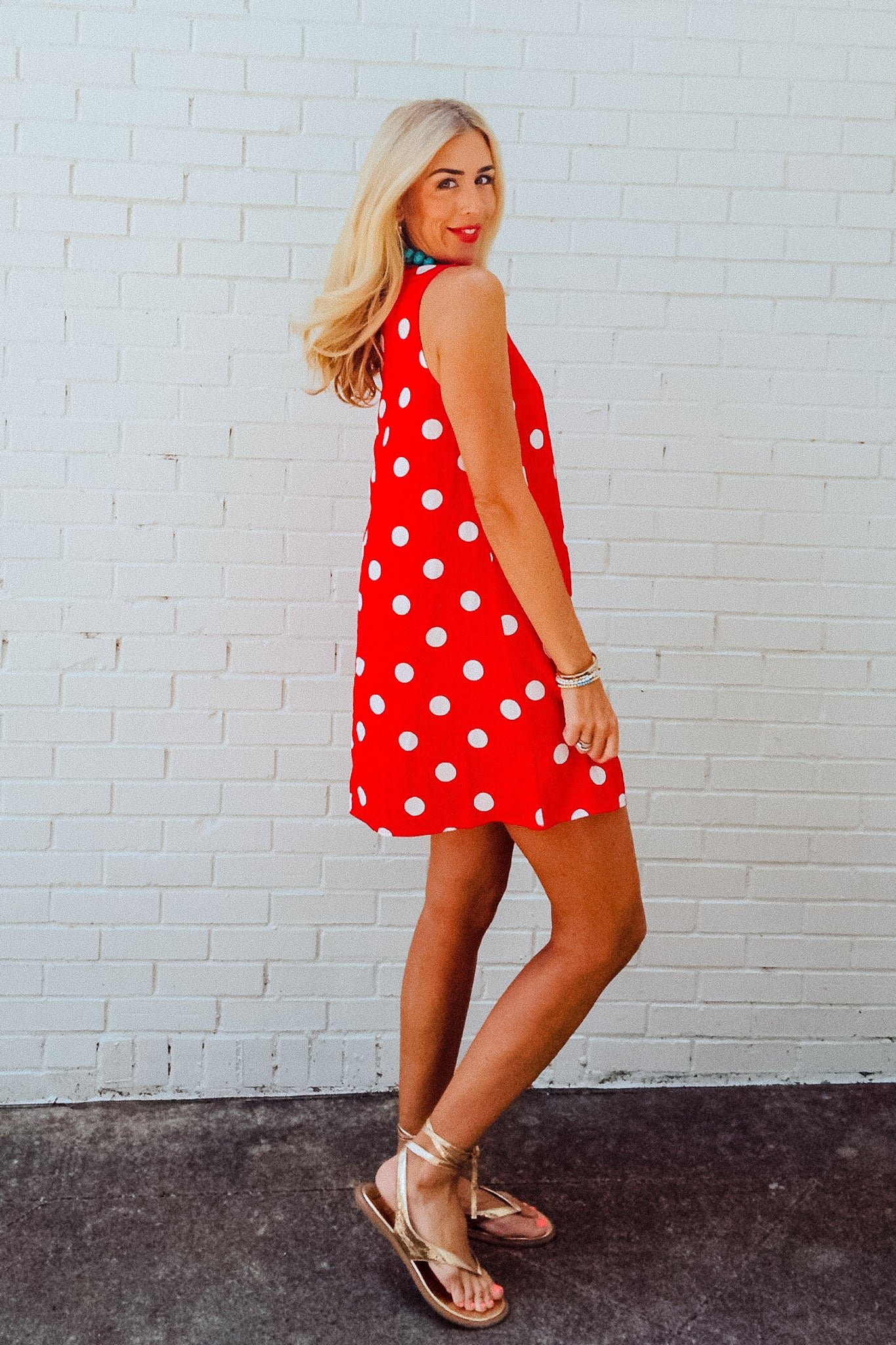 Estella Polka Dot Mini Dress - True Red — view 10