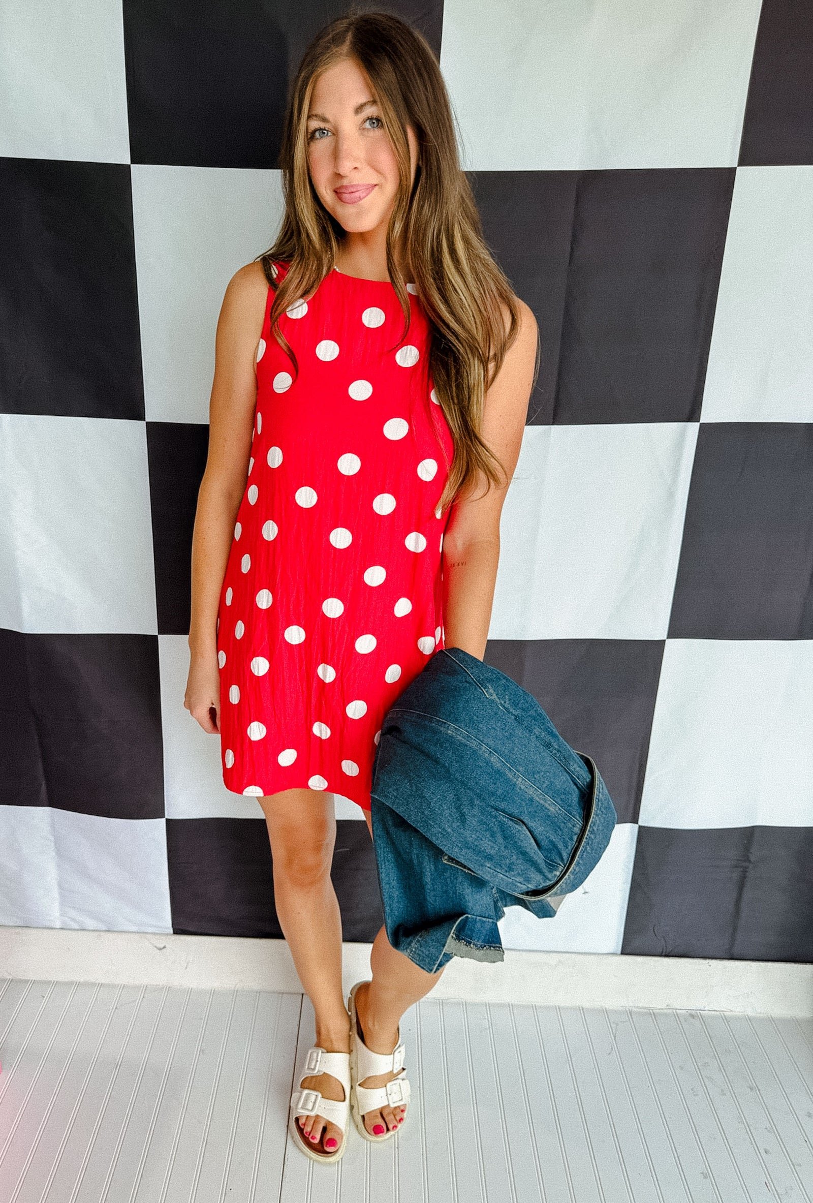 Estella Polka Dot Mini Dress - True Red — view 6