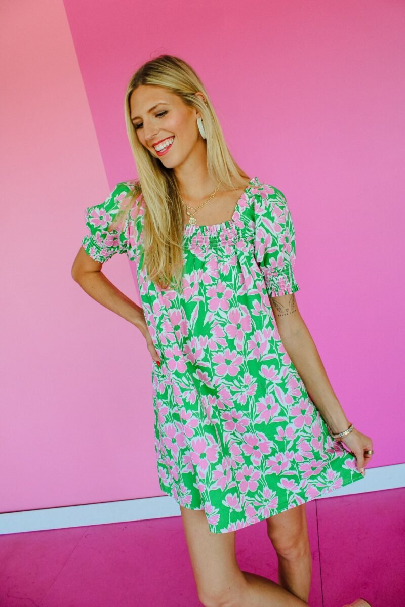 Dayton Floral Mini Dress - Kerry Green + Shocking Pink