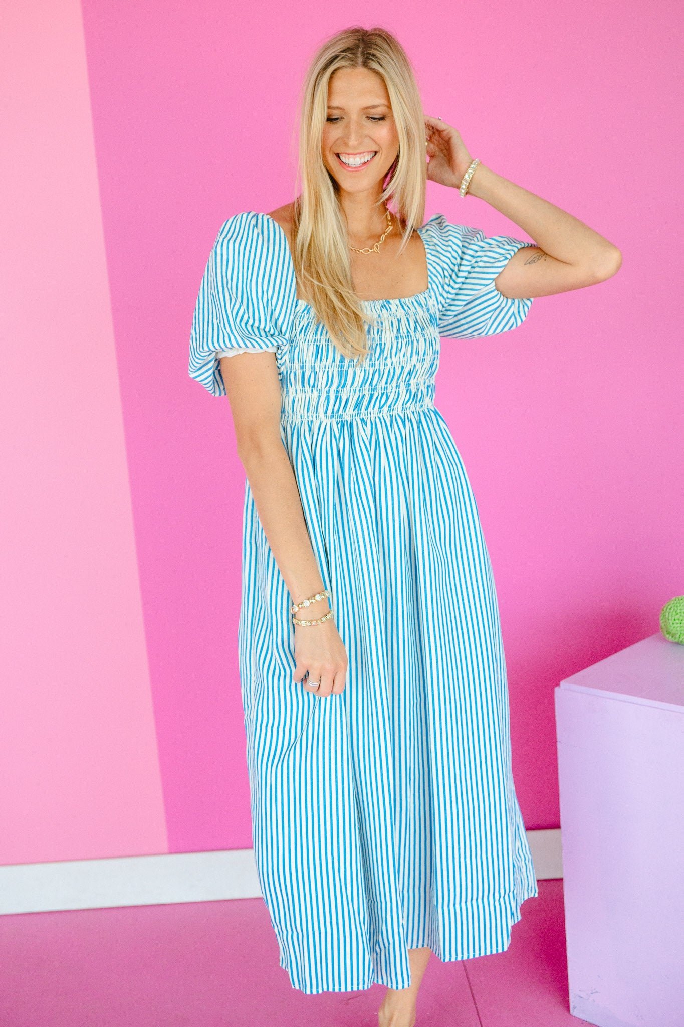 Sylvie Maxi Dress - Cream + Oxford Blue — view 5