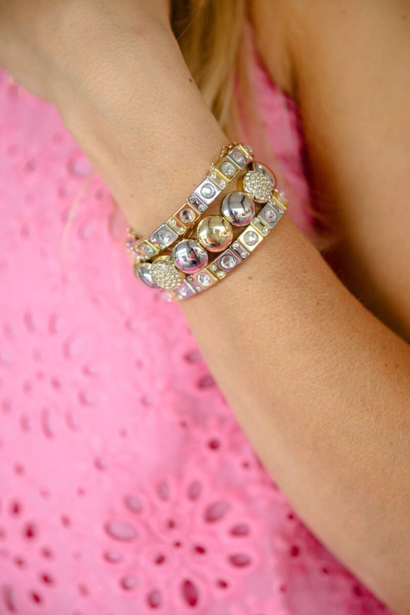 [Treasure Jewels] Sparkle Stack Bracelet Set - Silver + Gold