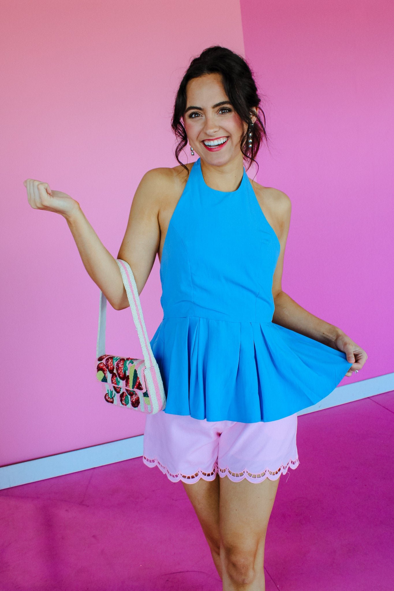 Blaire Peplum Halter Top - Soft Blue — view 4