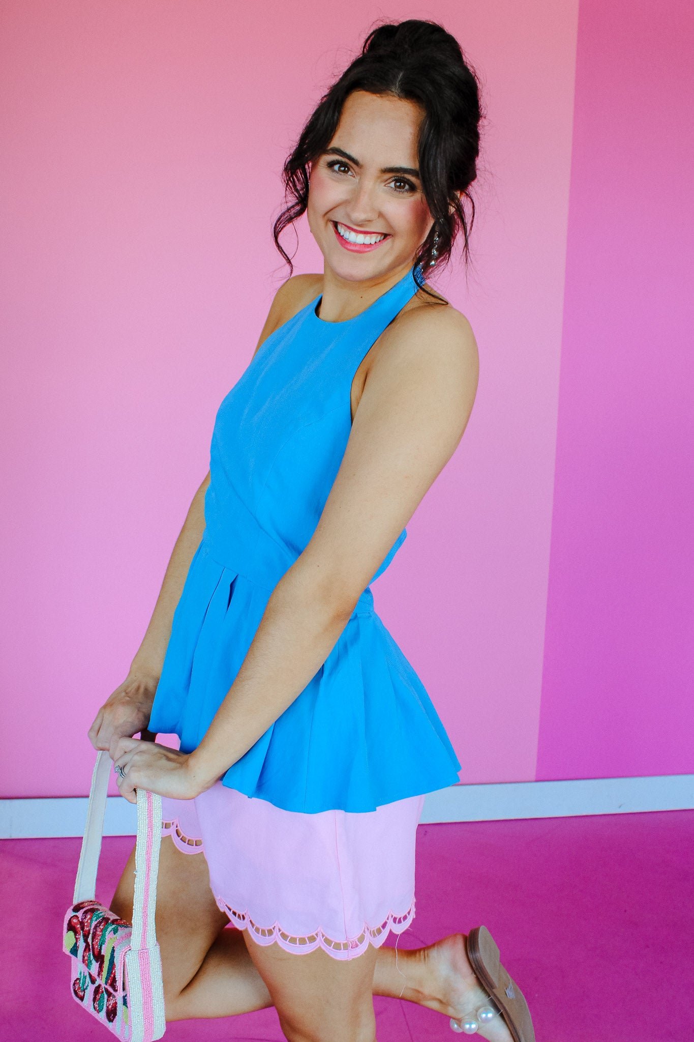 Blaire Peplum Halter Top - Soft Blue — view 7