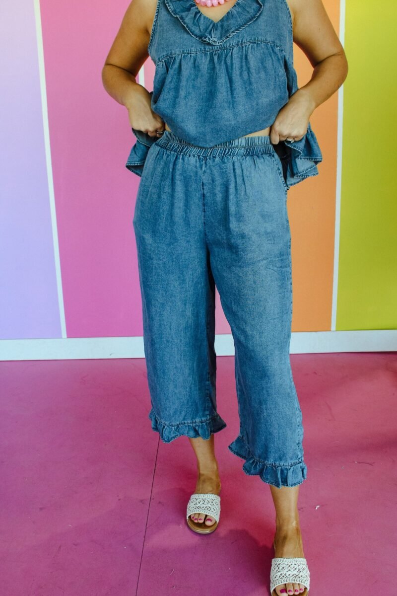 Ida Denim Capri Pants - Muted Dark Wash