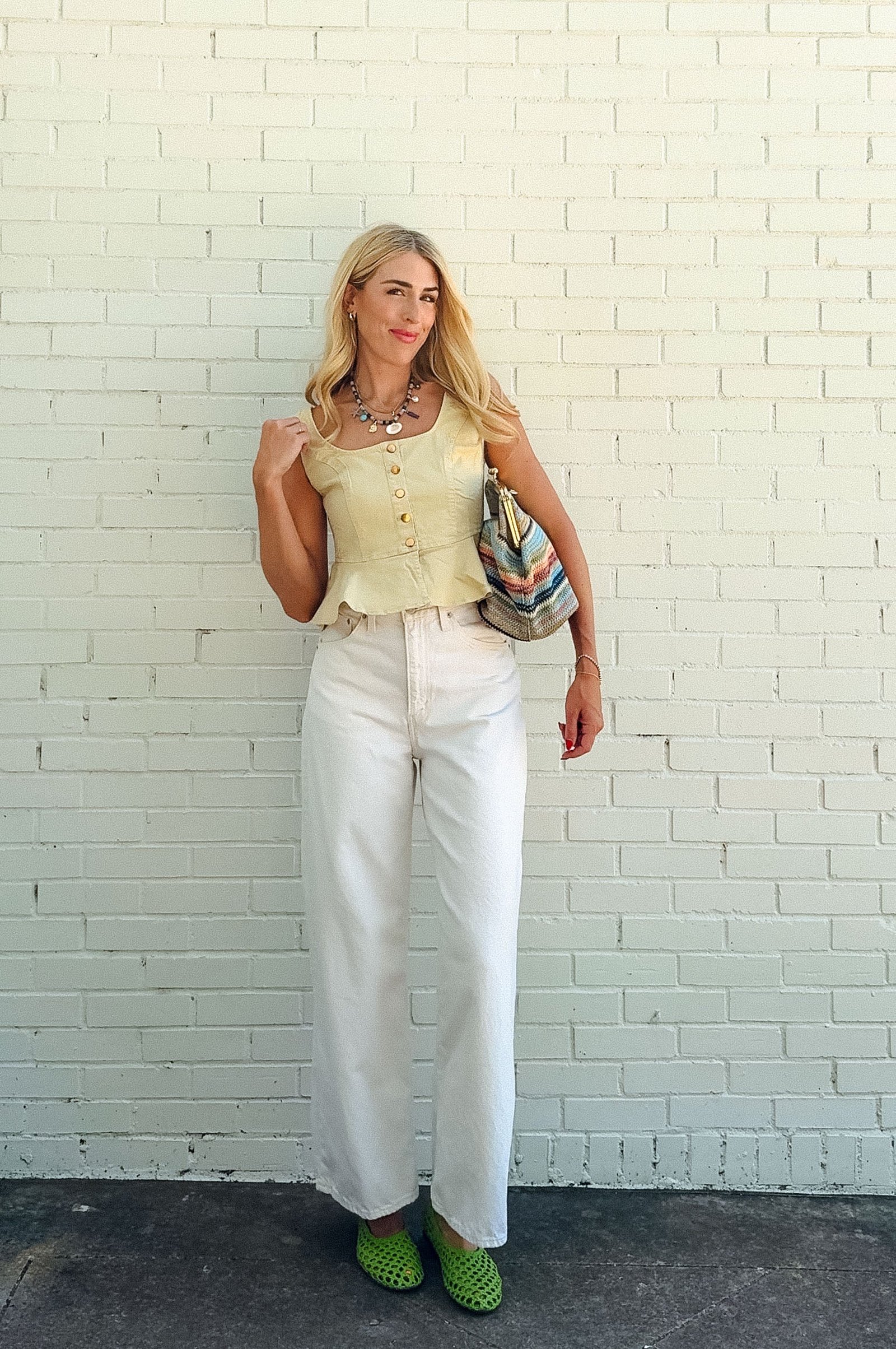 Harmony Peplum Button Tank - Beige — view 3
