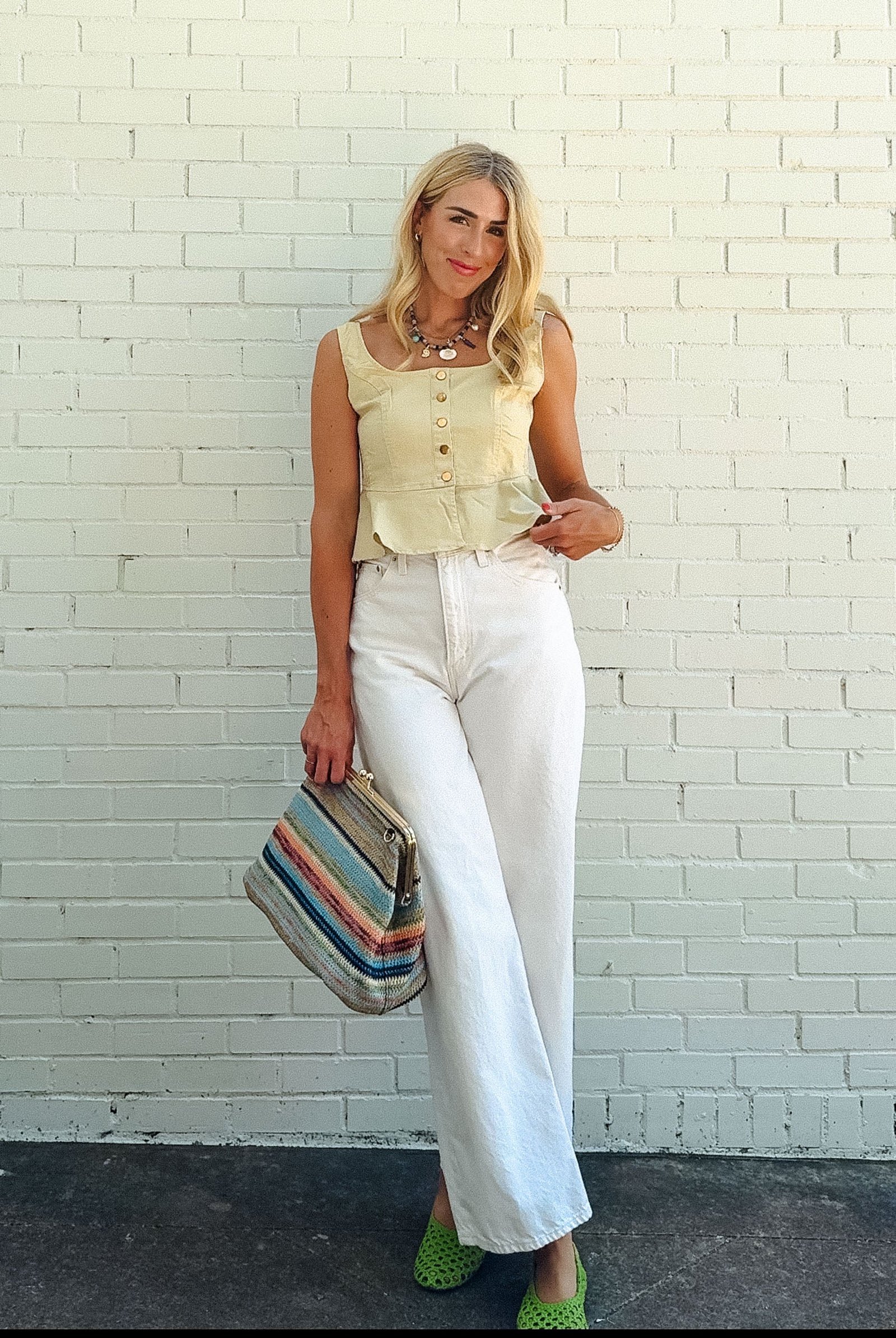 Harmony Peplum Button Tank - Beige — view 4