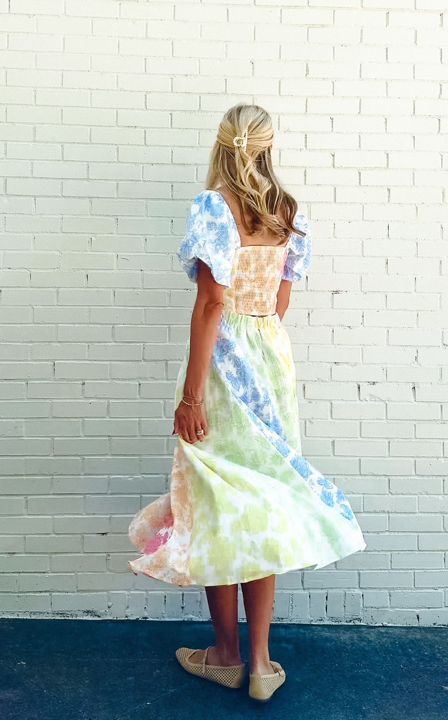 Camila Floral Print Midi Skirt - Soft White + Apple + Cornflower + Pink — view 4