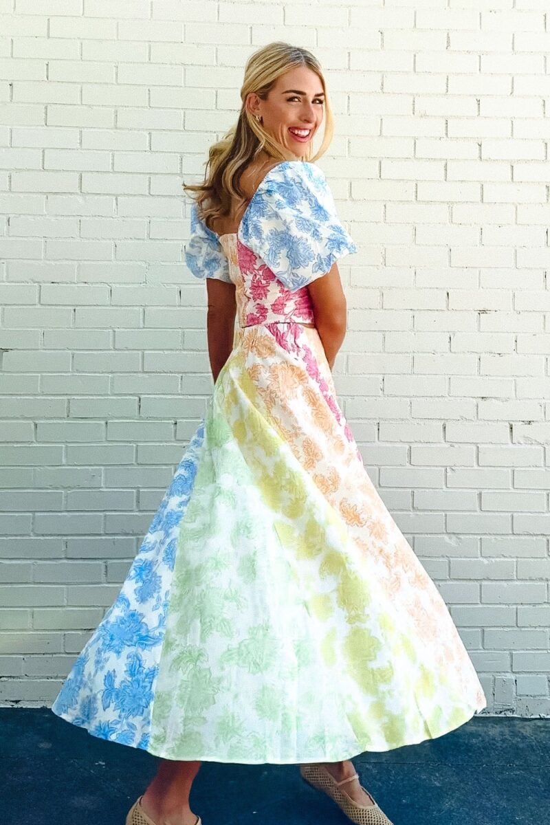 Camila Floral Print Midi Skirt - Soft White + Apple + Cornflower + Pink — view 2