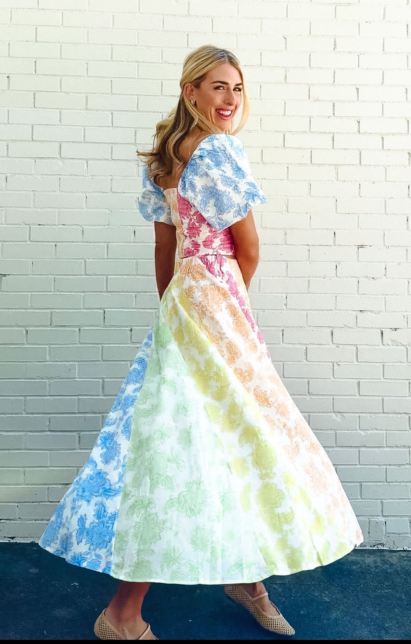 Camila Floral Print Midi Skirt - Soft White + Apple + Cornflower + Pink — view 2