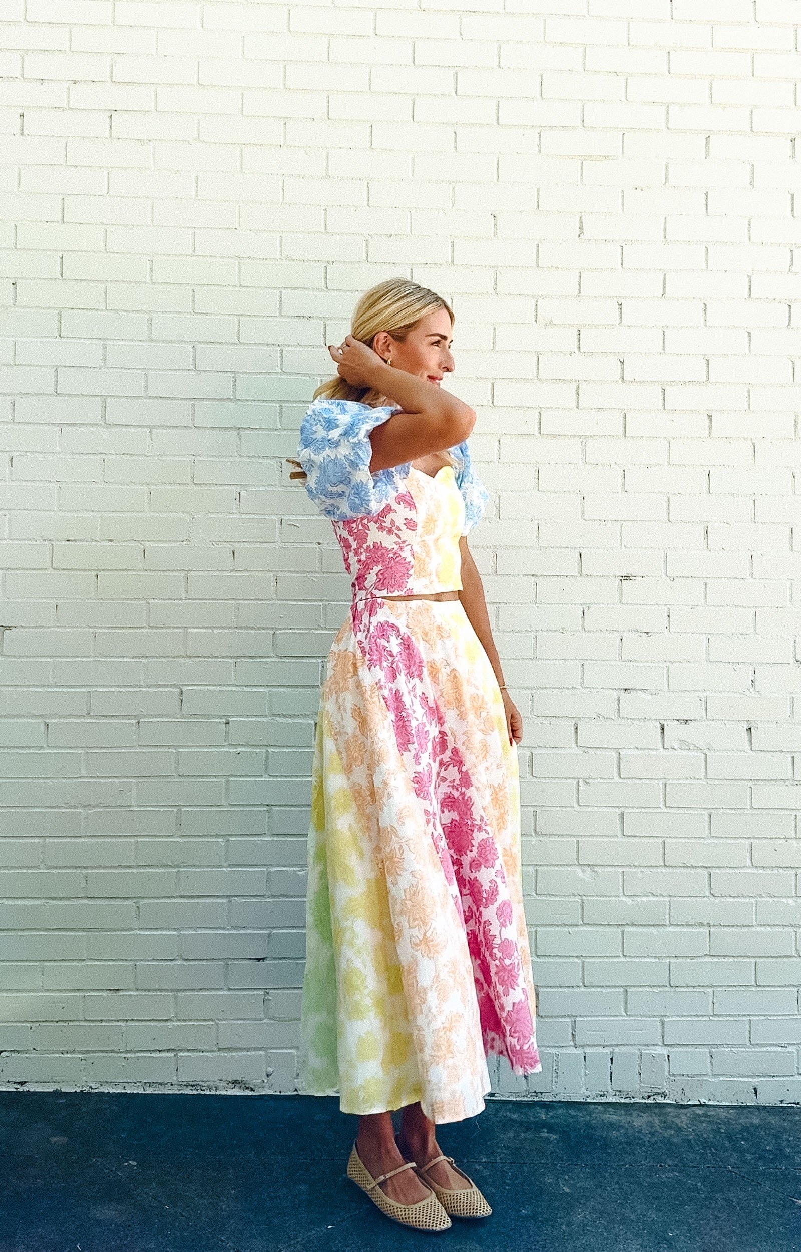 Camila Floral Print Midi Skirt - Soft White + Apple + Cornflower + Pink — view 3