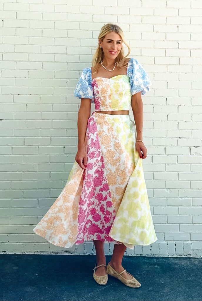 Camila Floral Print Midi Skirt - Soft White + Apple + Cornflower + Pink