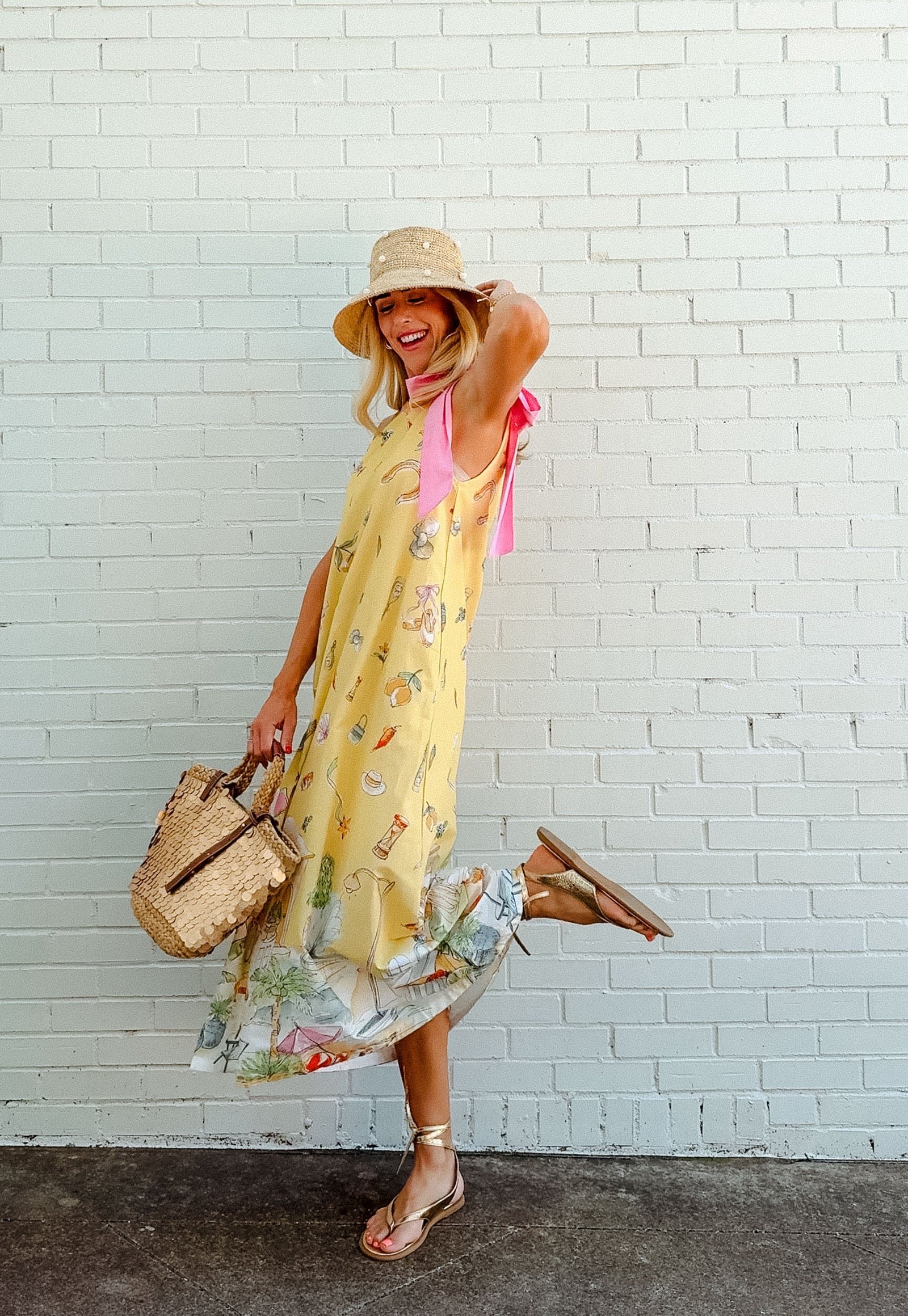 Amber One-Shoulder Maxi Dress - Light Yellow Ochre + Geranium Pink