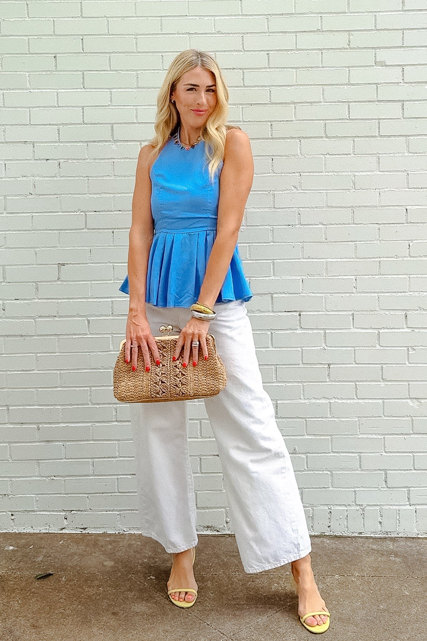 Blaire Peplum Halter Top - Soft Blue — view 3