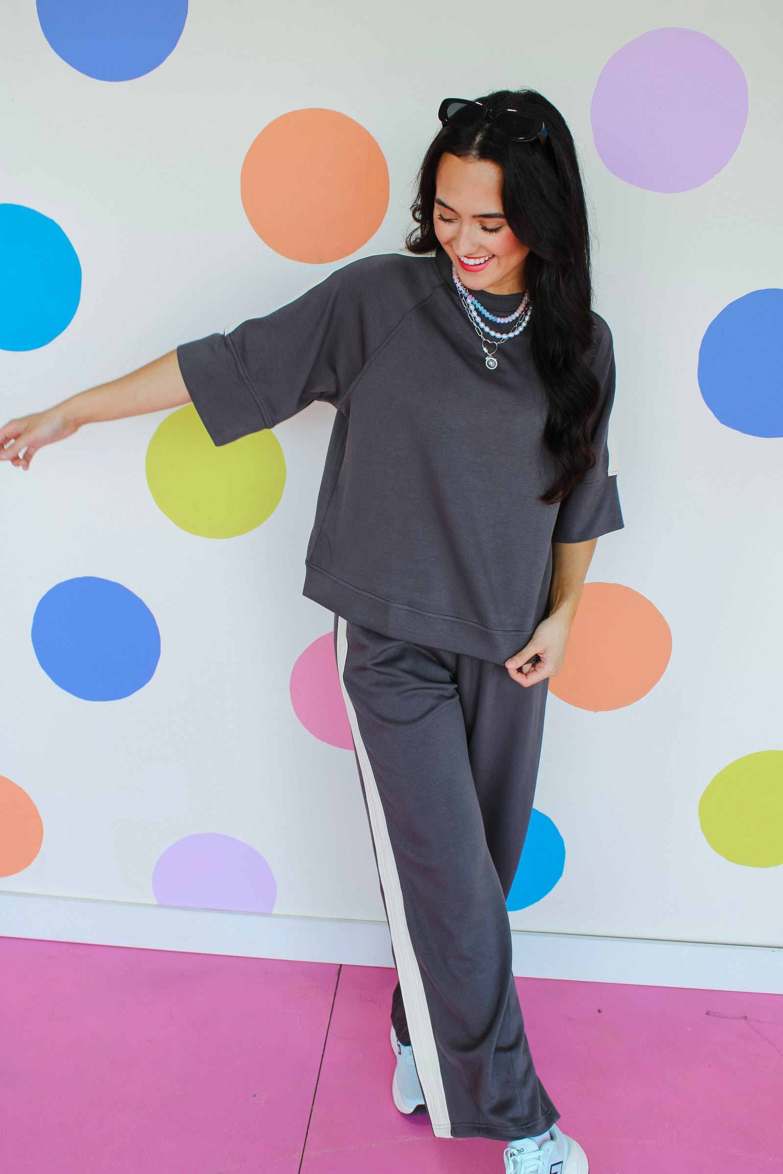 Maile Contrast Scuba Top - Mole + Stone