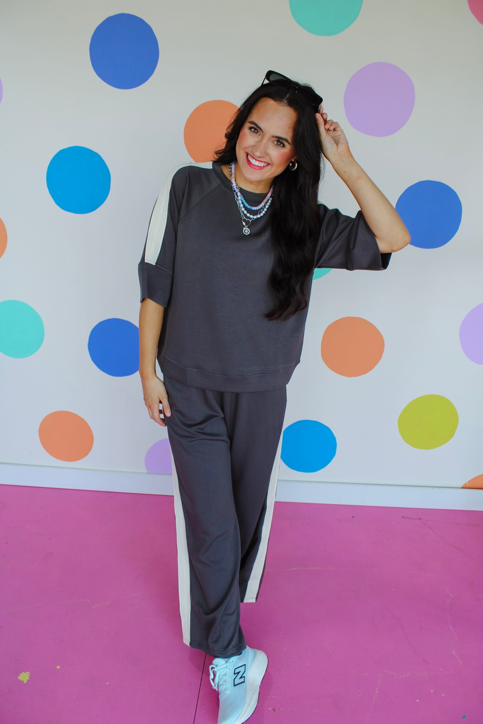 Maile Contrast Scuba Top - Mole + Stone — view 2