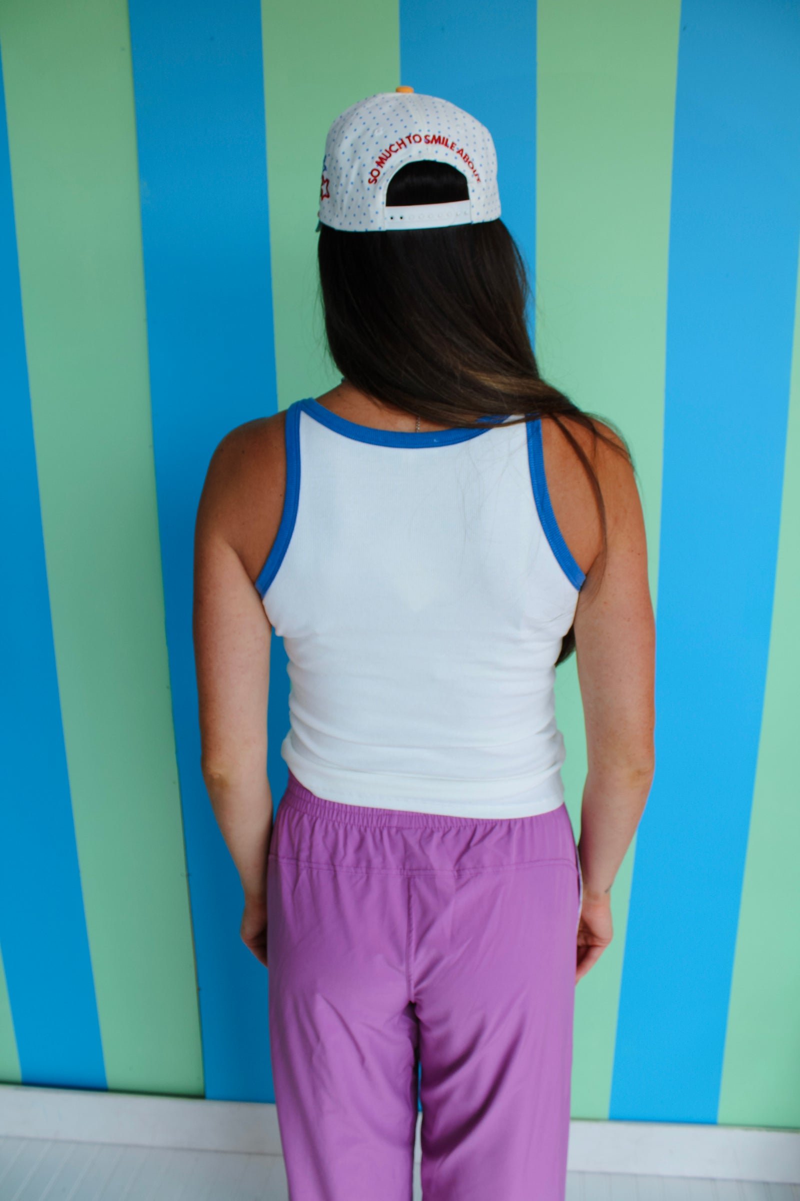 Tobi Contrast Ribbed Tank - Soft White + Heliotrope — view 5