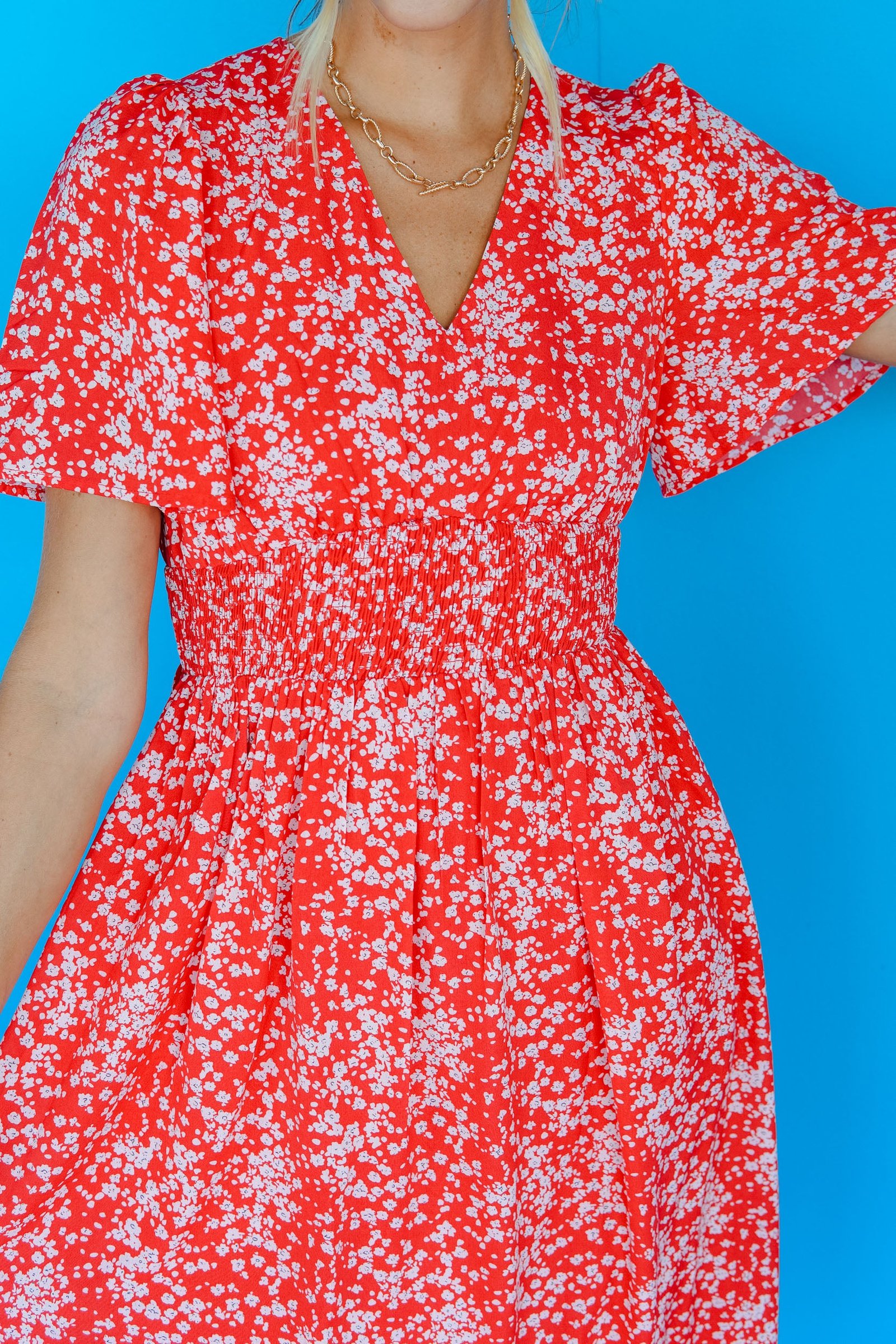Magnolia Floral Midi Dress - Geranium Red — view 2