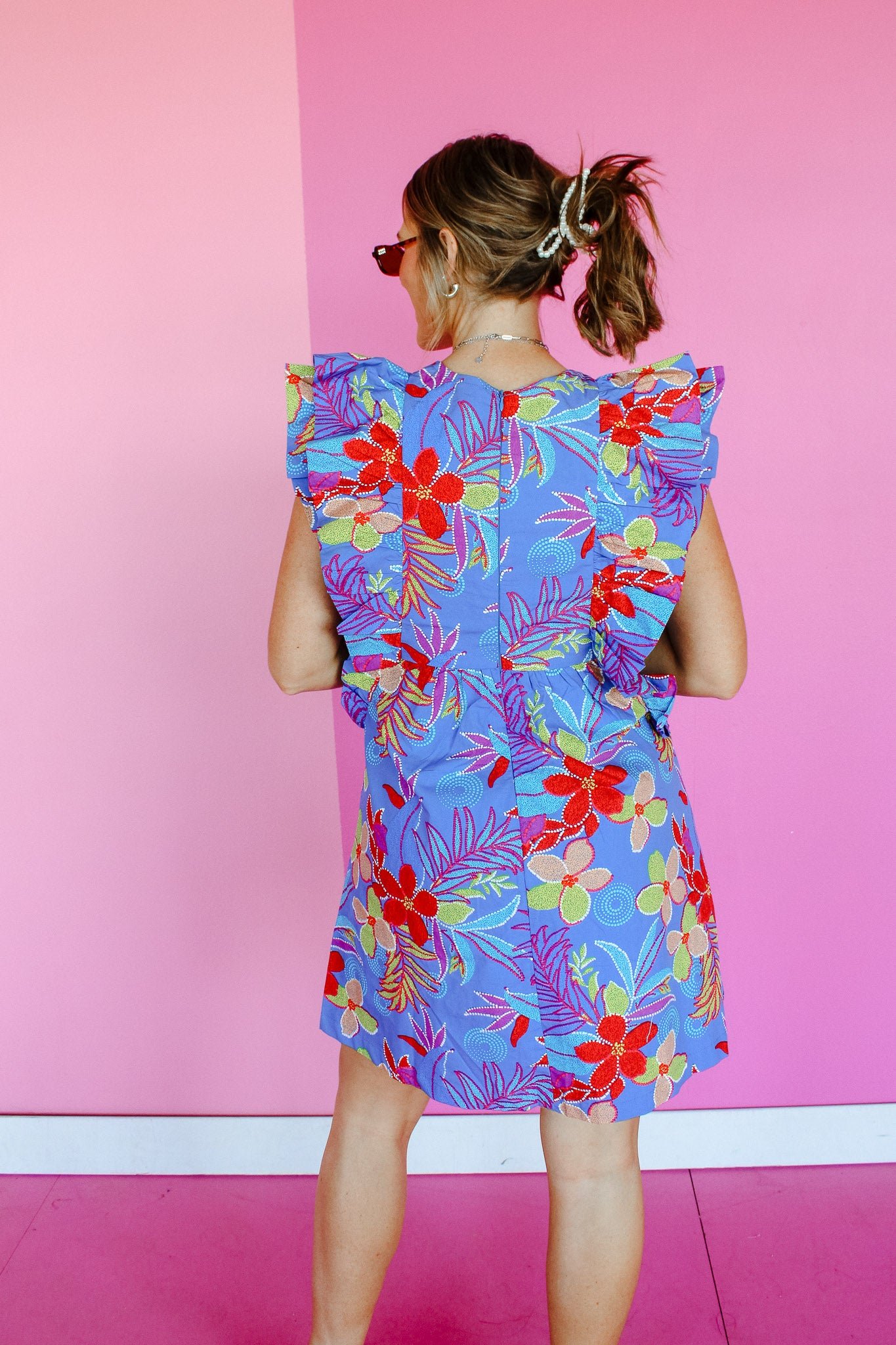 Stacia Floral Mini Dress - Heliotrope + Lime + Cool Red — view 4