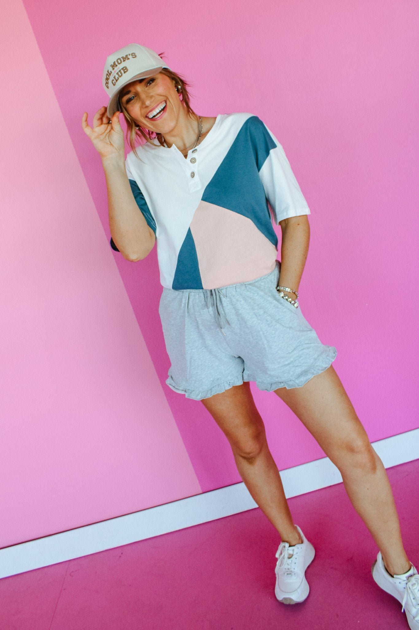 Kiki Color Block Tee - Dusty Pink + Sea Green + Soft White — view 2