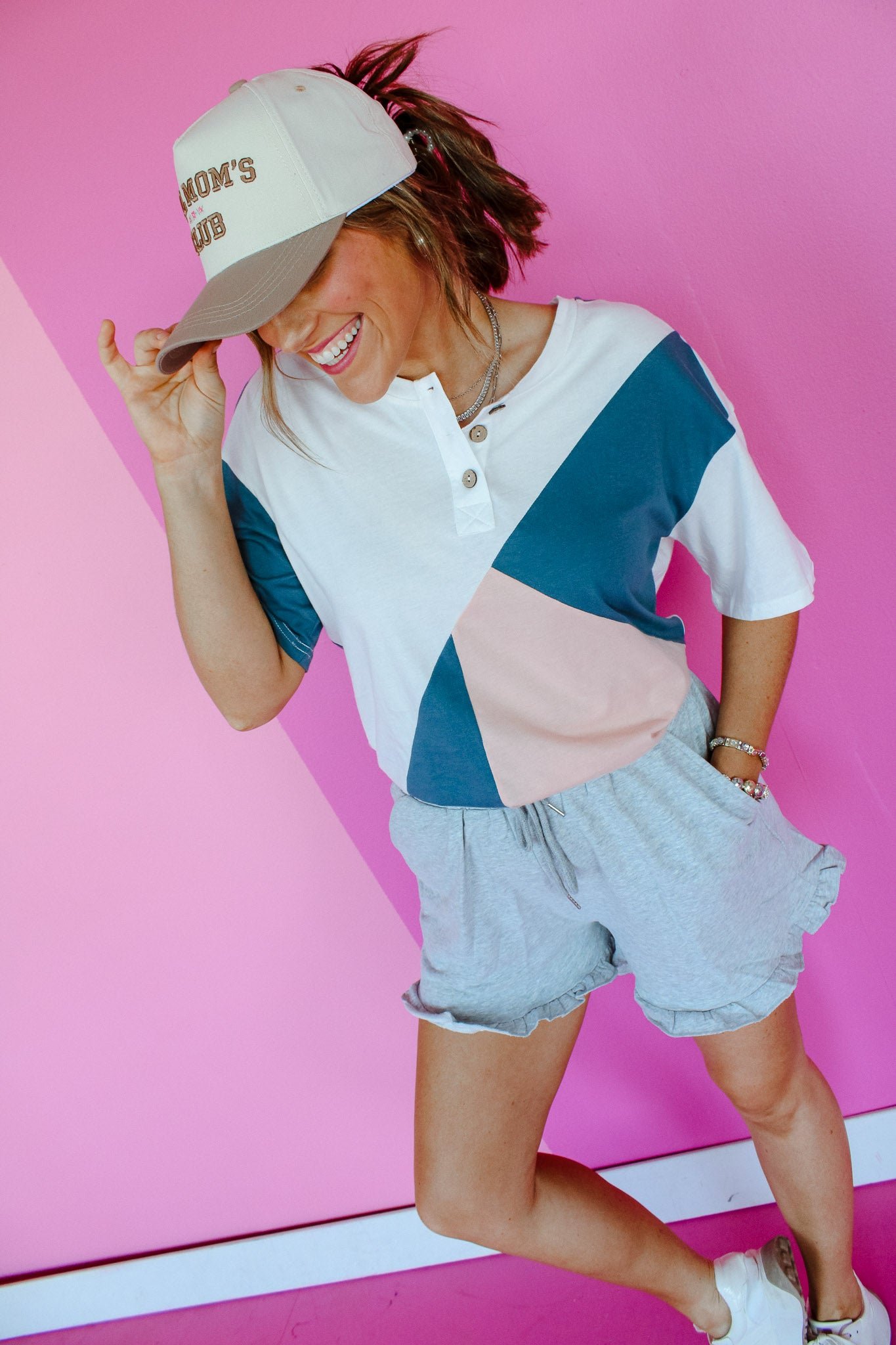 Kiki Color Block Tee - Dusty Pink + Sea Green + Soft White — view 4