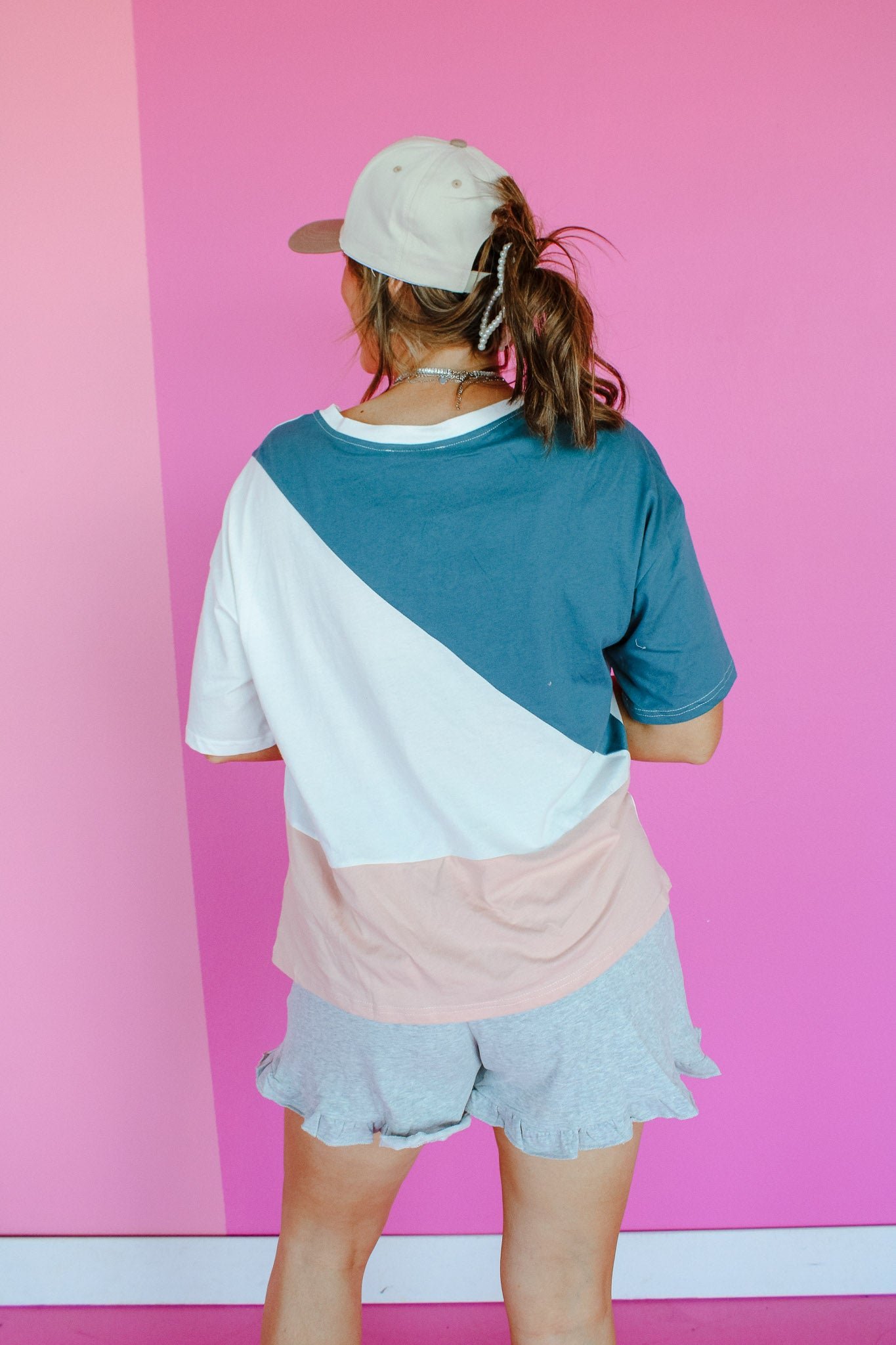 Kiki Color Block Tee - Dusty Pink + Sea Green + Soft White — view 6