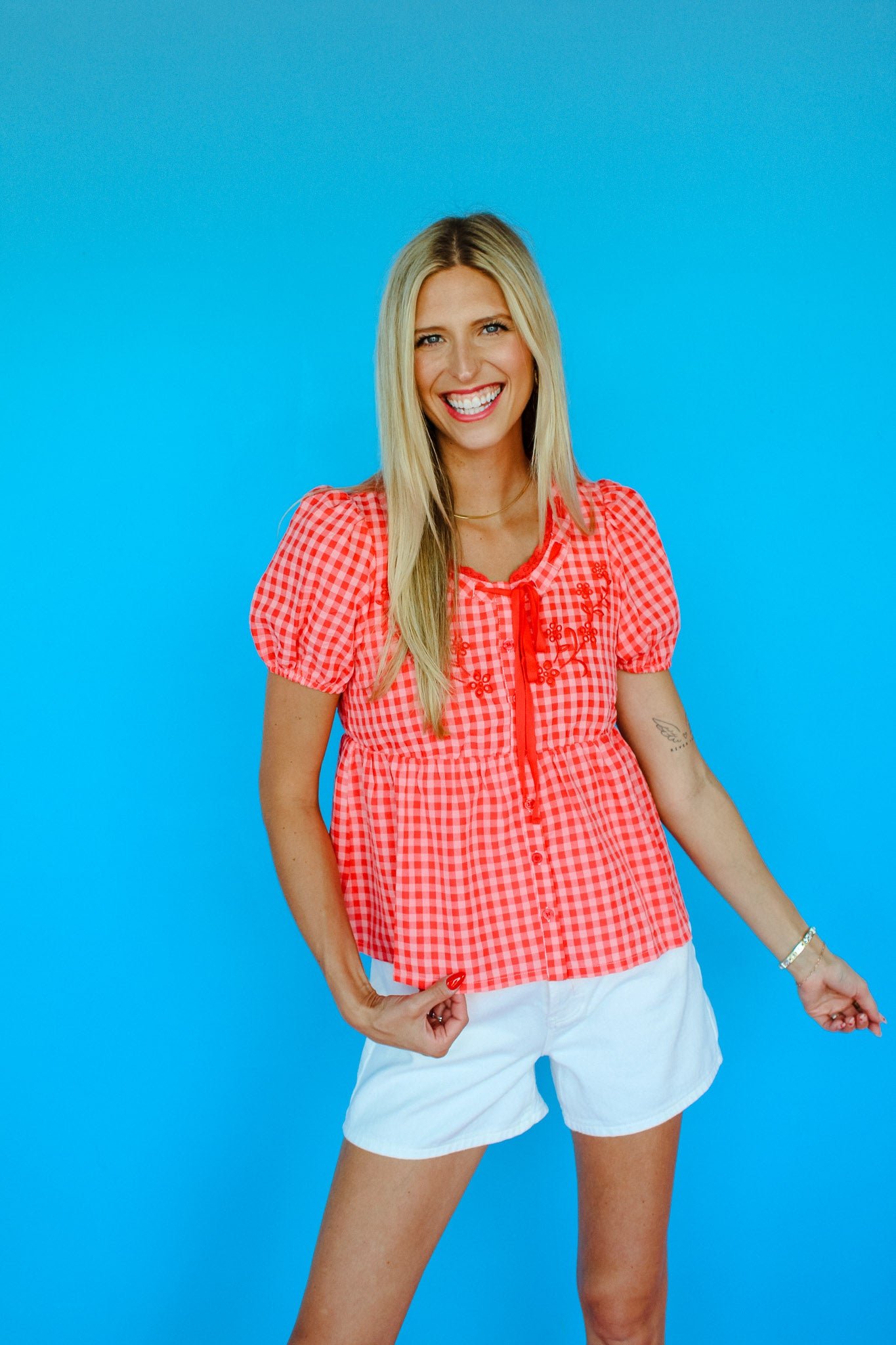 Trish Gingham Blouse - Coral Red — view 3