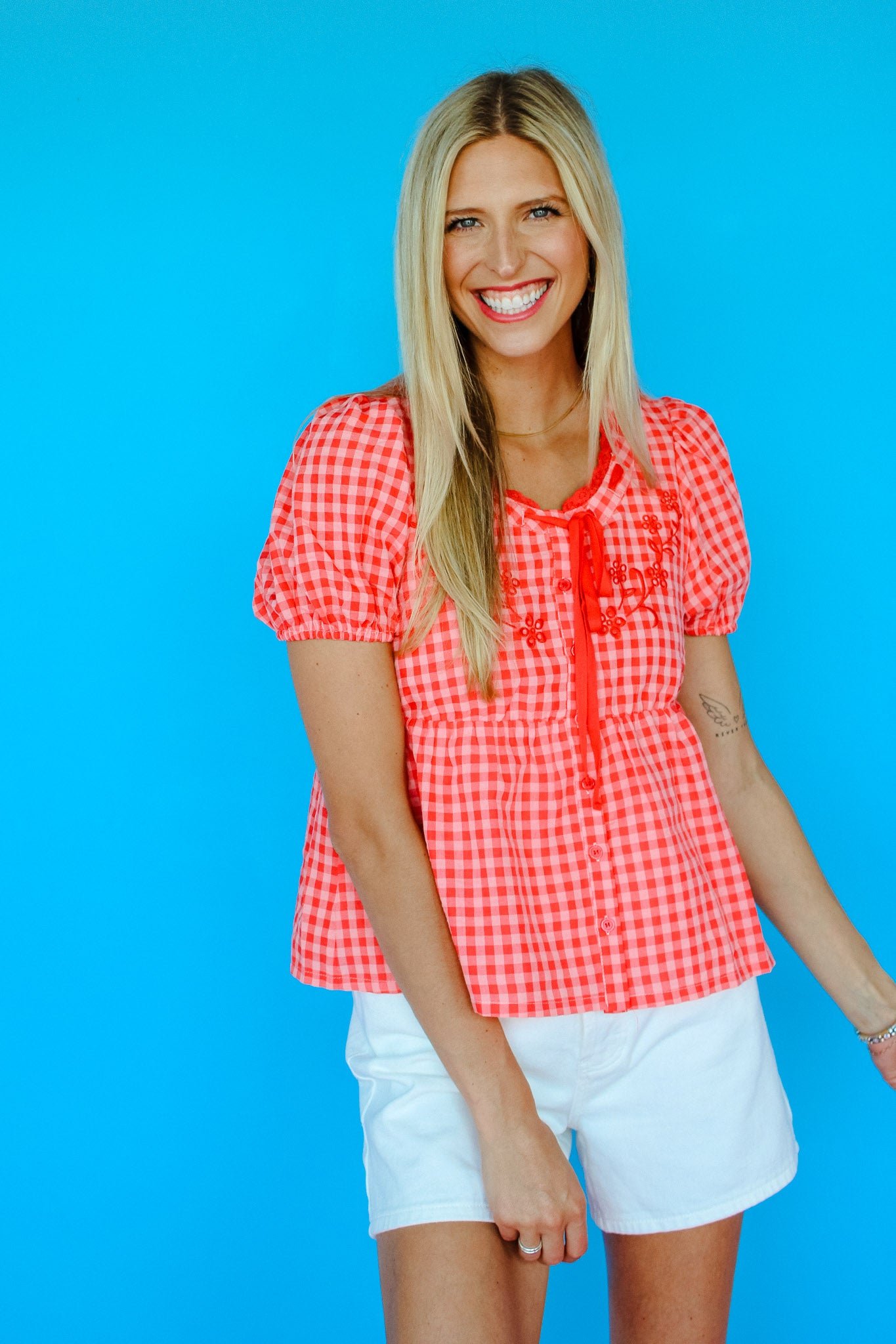 Trish Gingham Blouse - Coral Red — view 4