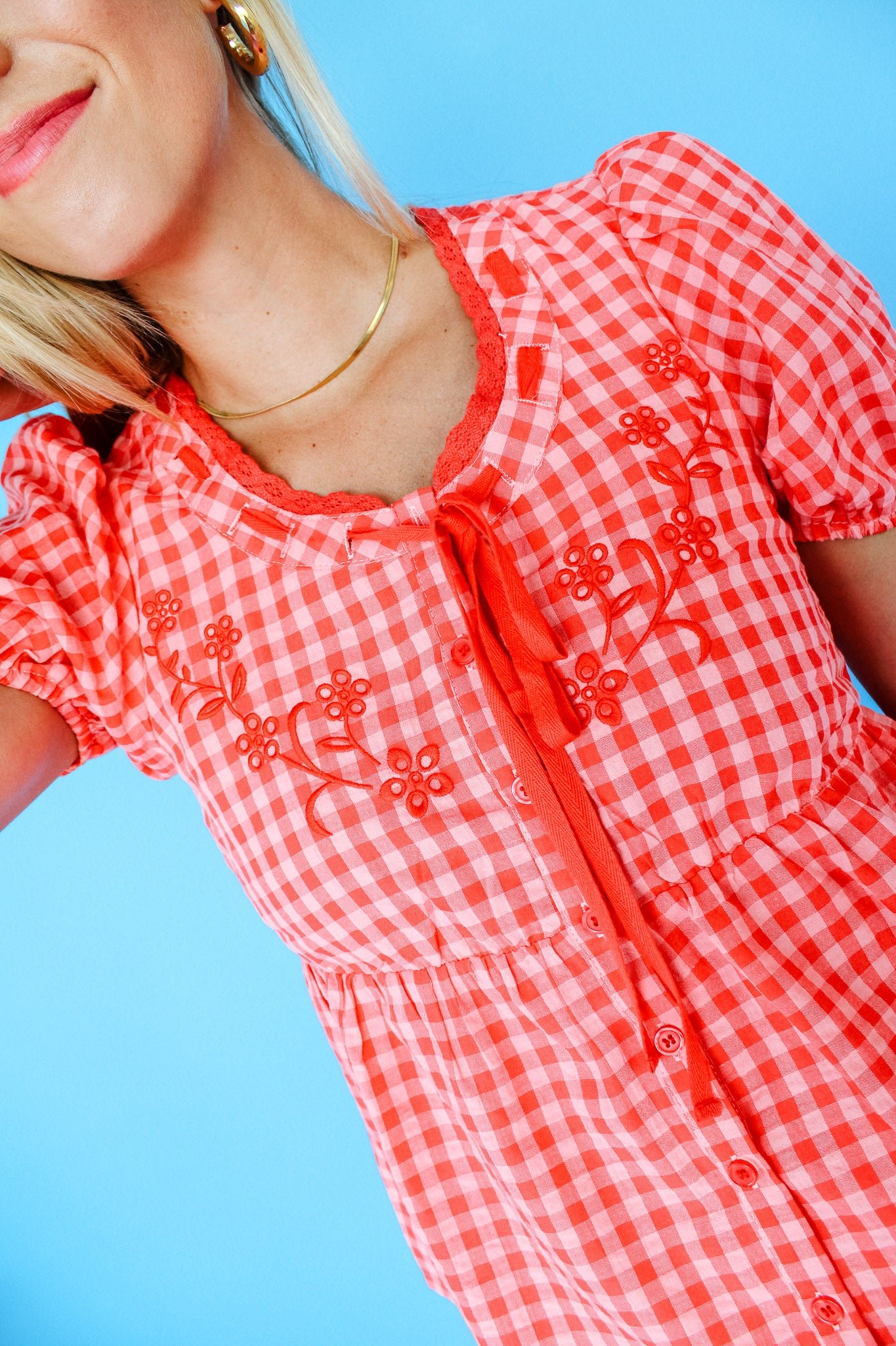 Trish Gingham Blouse - Coral Red — view 2