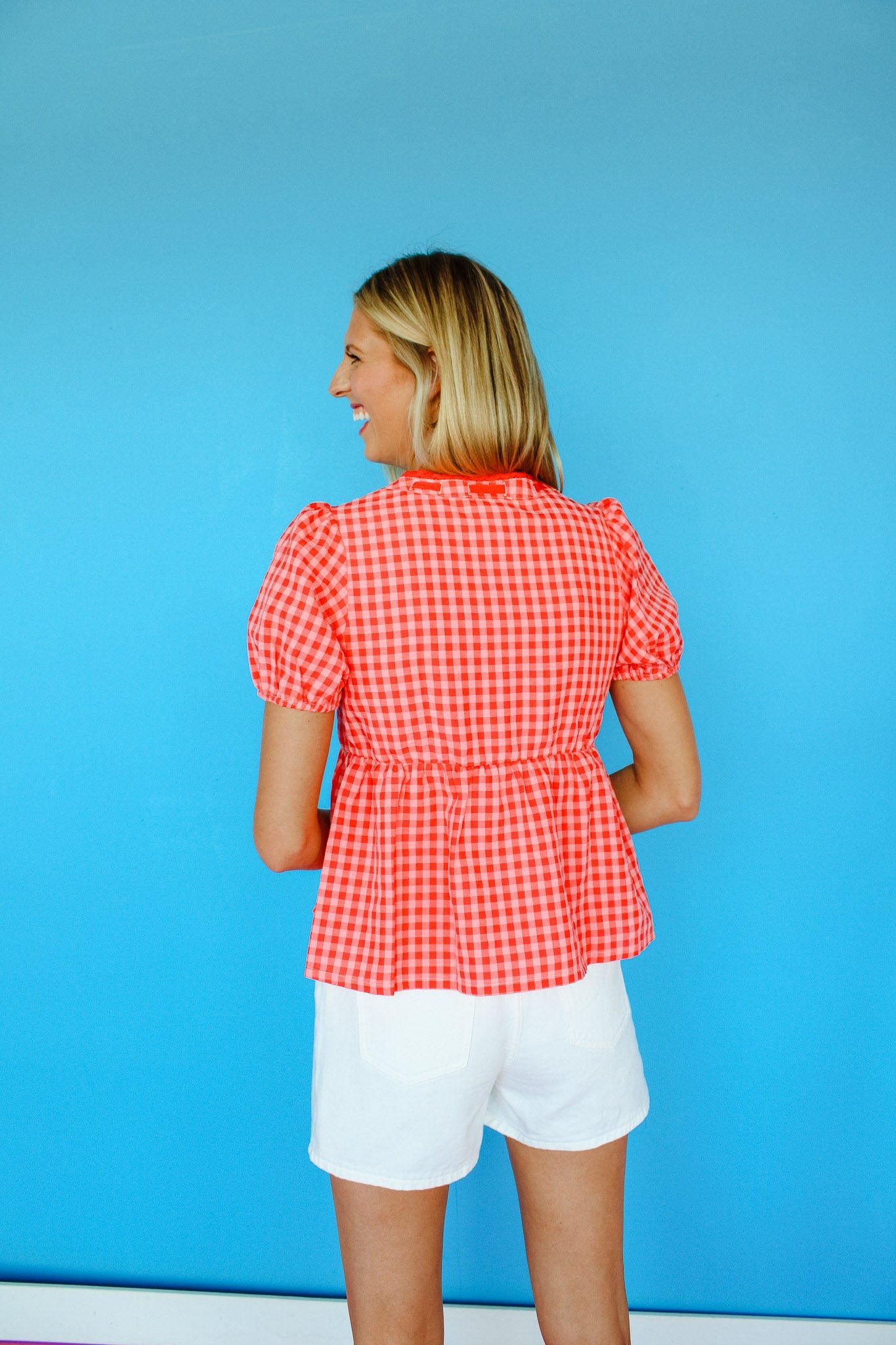 Trish Gingham Blouse - Coral Red — view 6