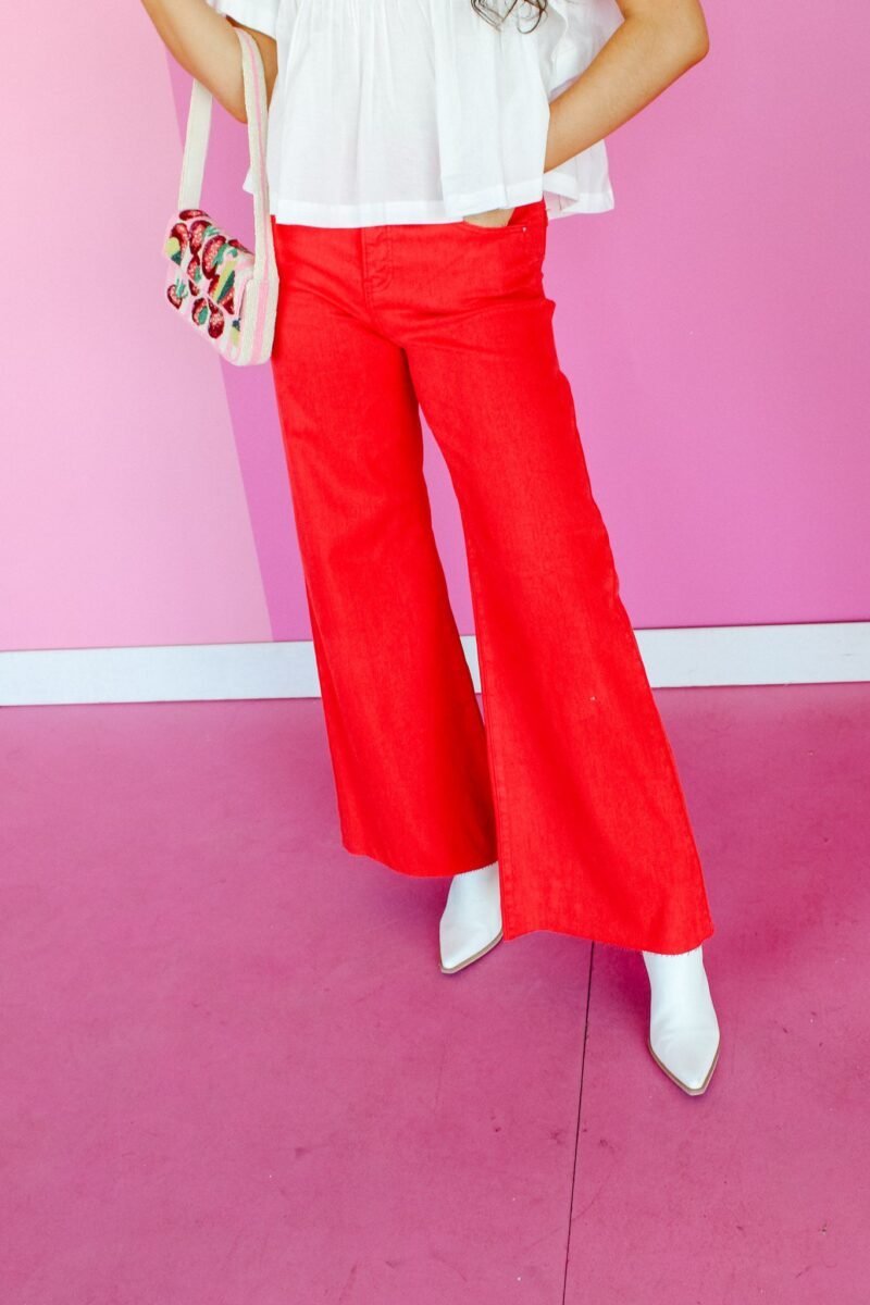 [Risen] Shelby Wide Leg Palazzo Jeans - True Red