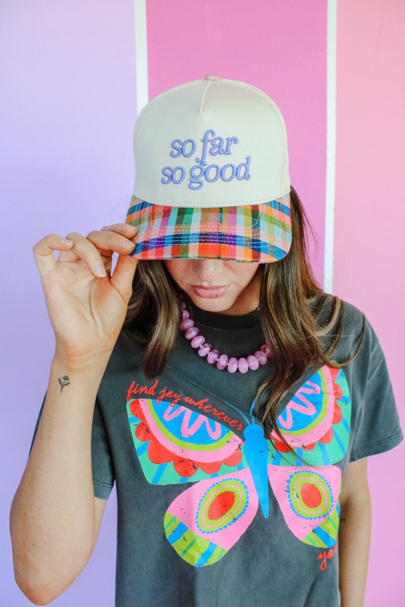 So Far So Good Trucker Hat - Warm Plaid