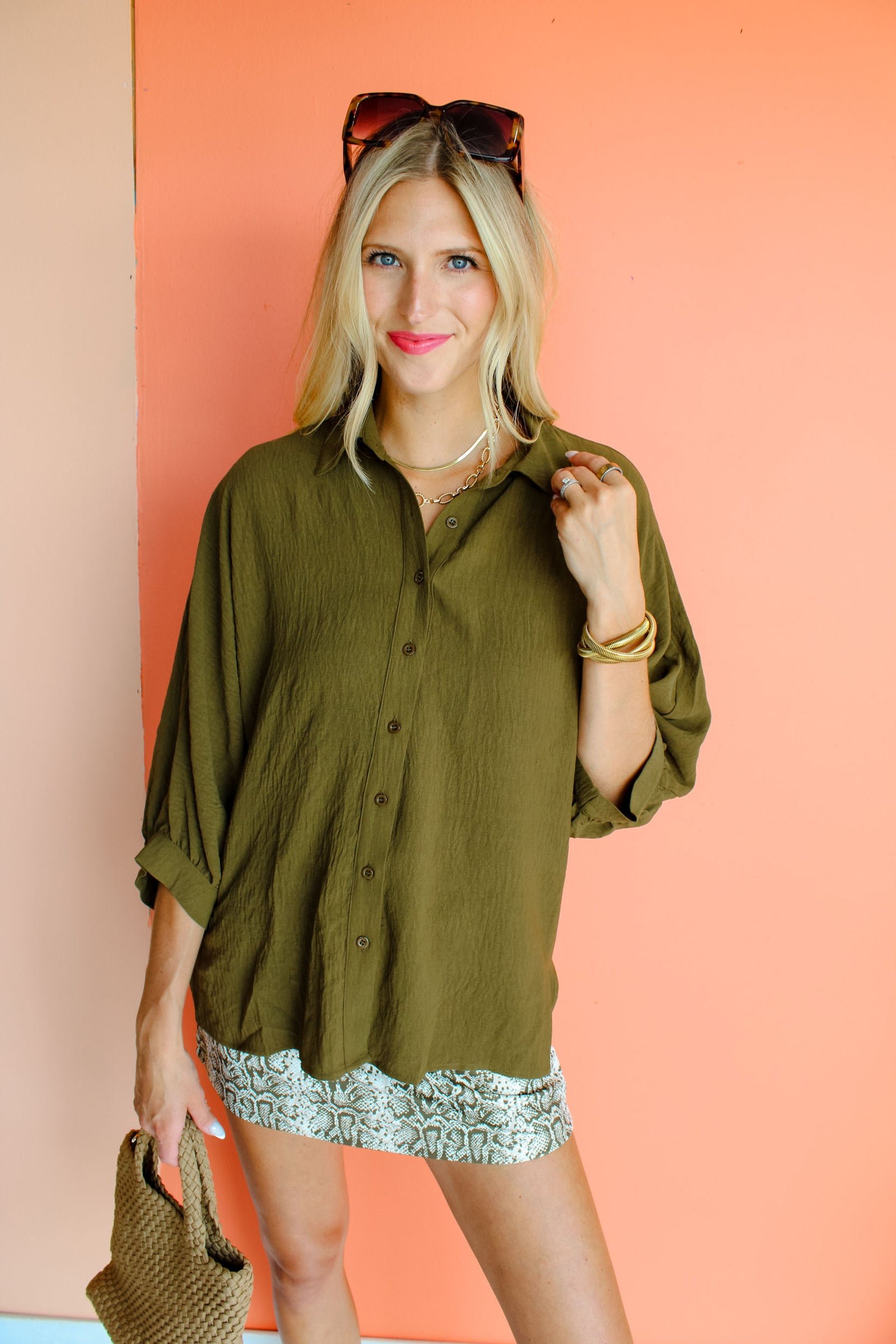 Camden Button Up Top - Moss Green — view 4