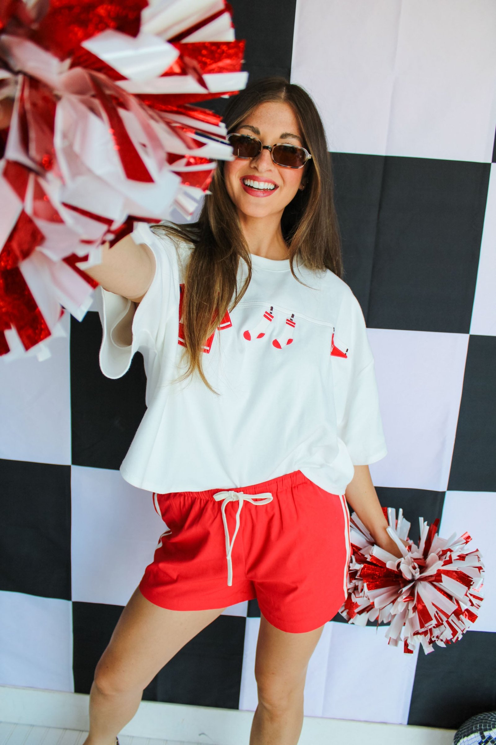 Red Hot Striped Shorts - Deep Coral Red — view 5
