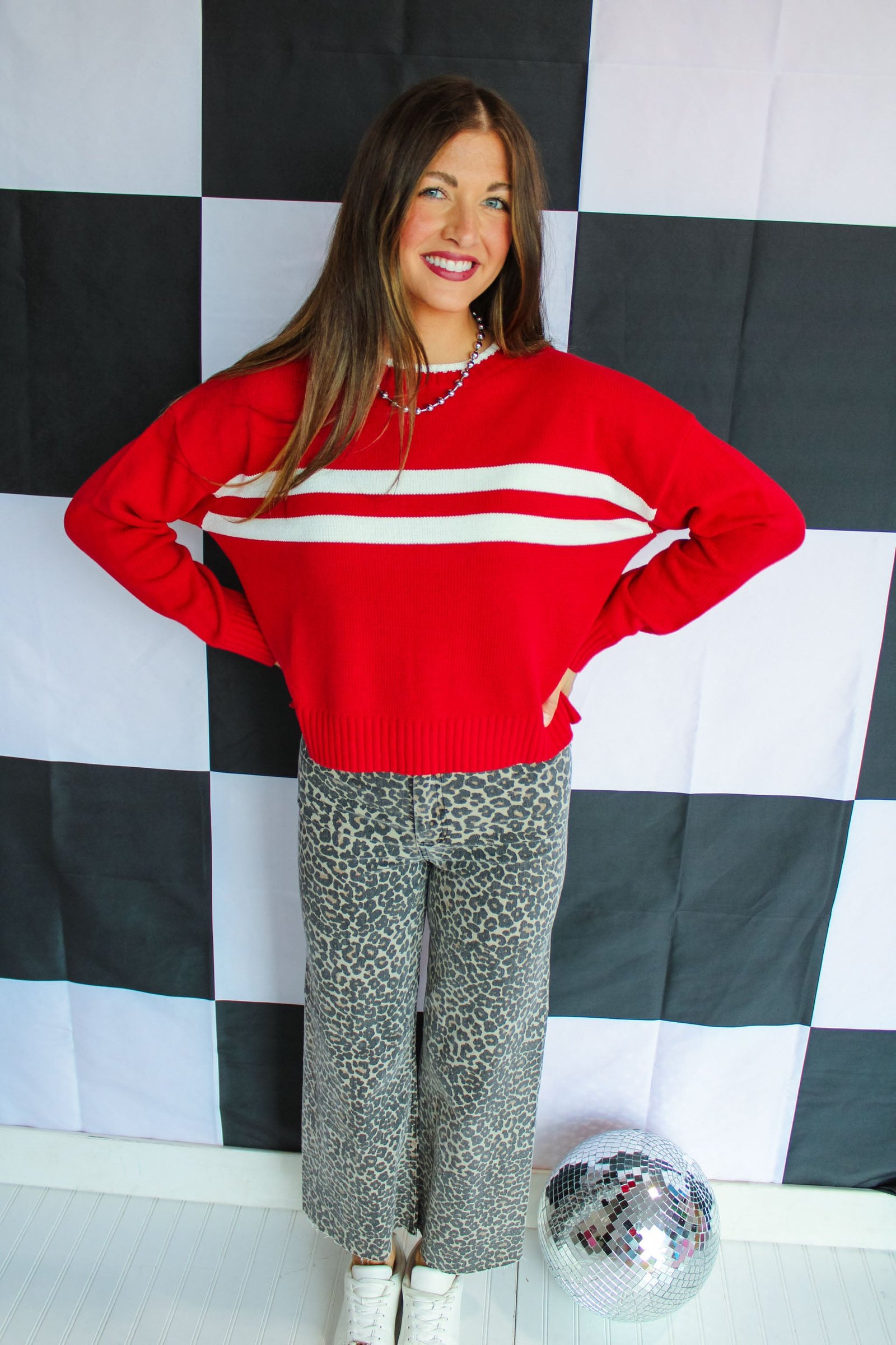 Spirit Squad Striped Sweater - Cool Red