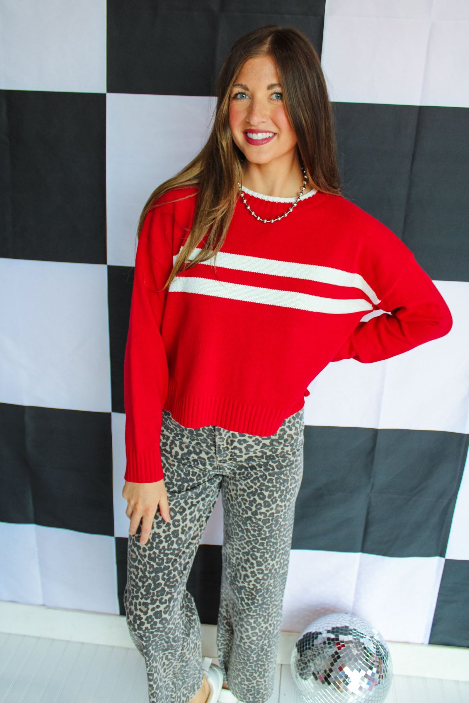 Spirit Squad Striped Sweater - Cool Red — view 3