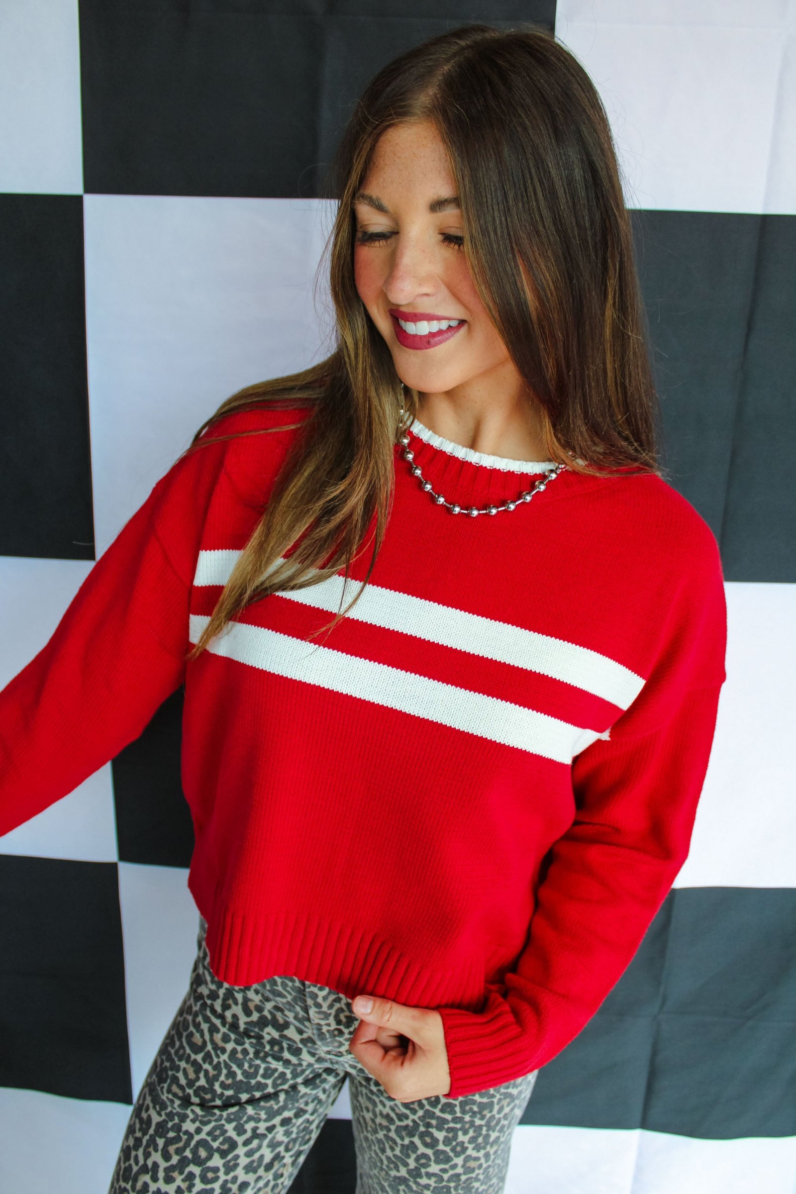 Spirit Squad Striped Sweater - Cool Red — view 4