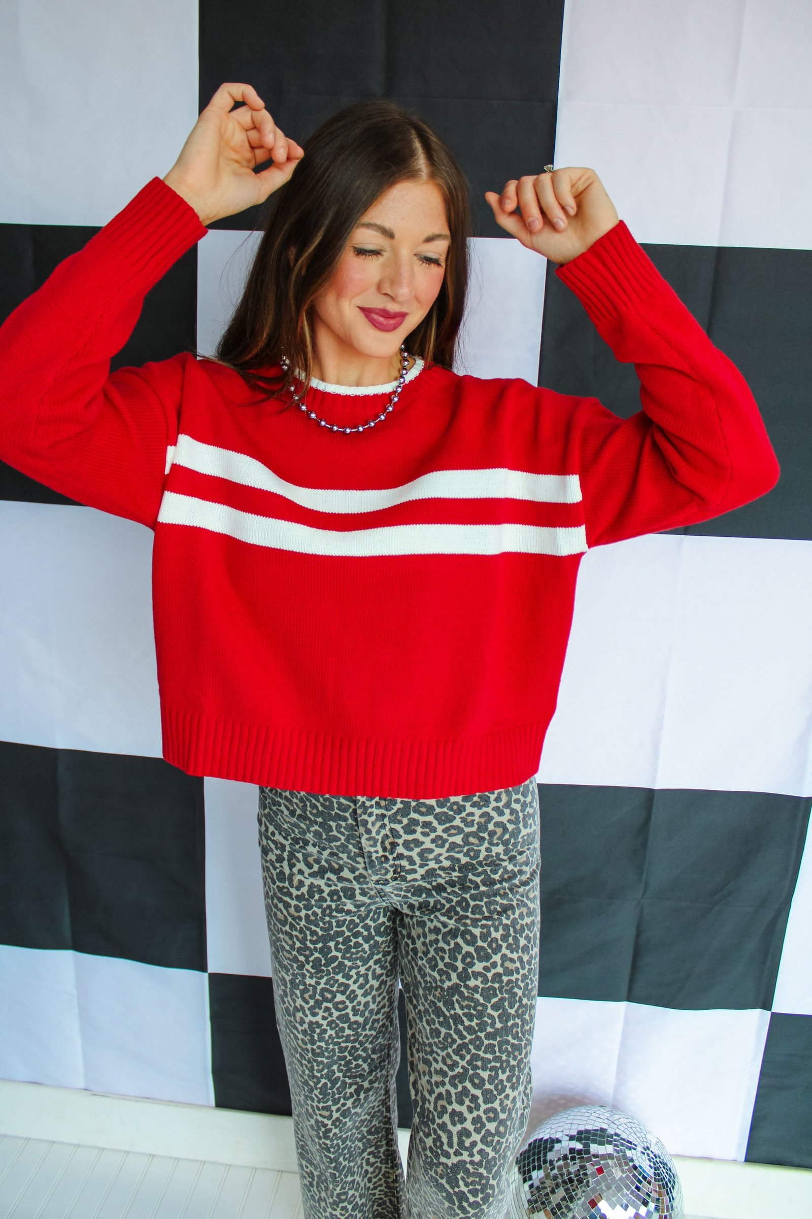 Spirit Squad Striped Sweater - Cool Red — view 2