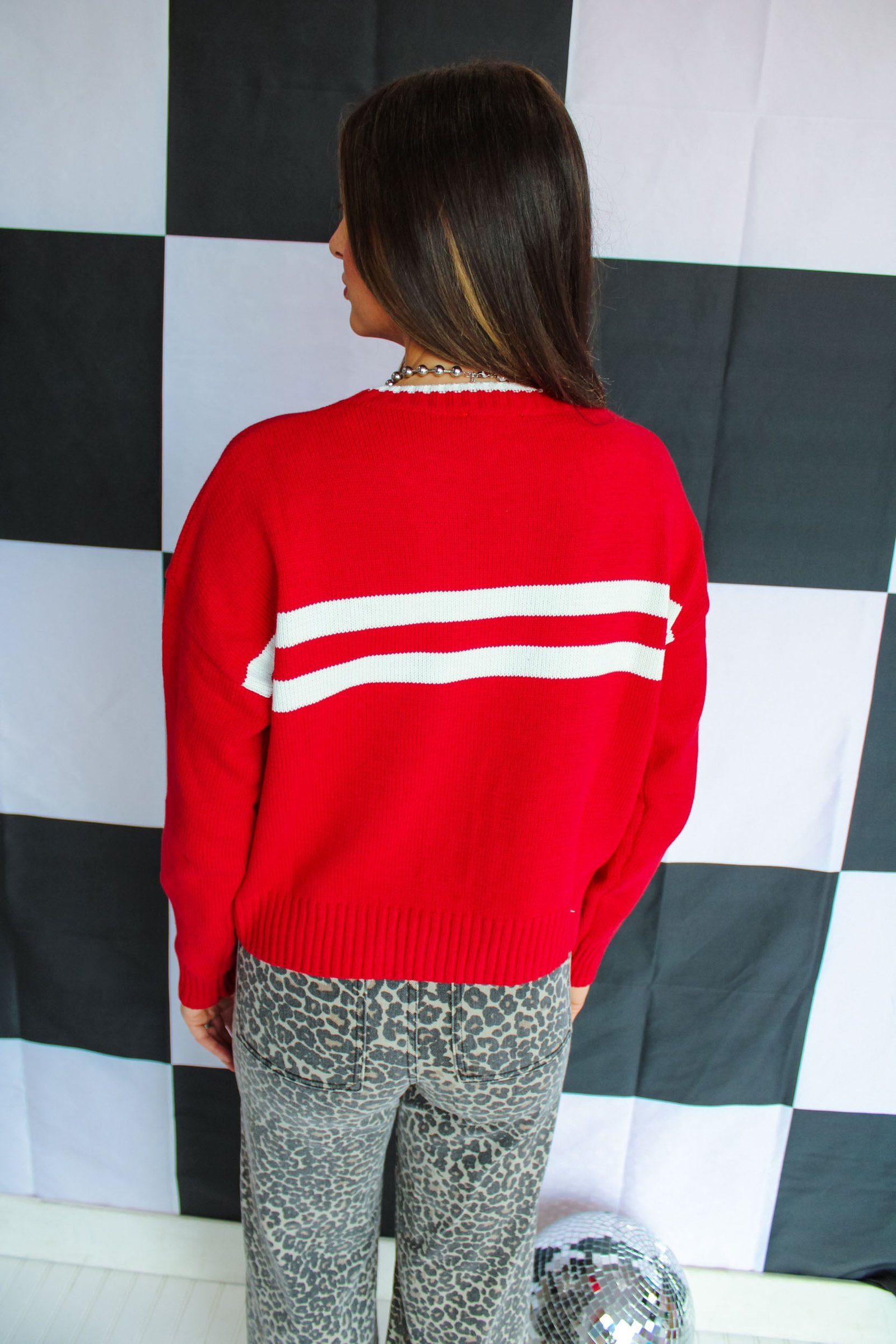 Spirit Squad Striped Sweater - Cool Red — view 5
