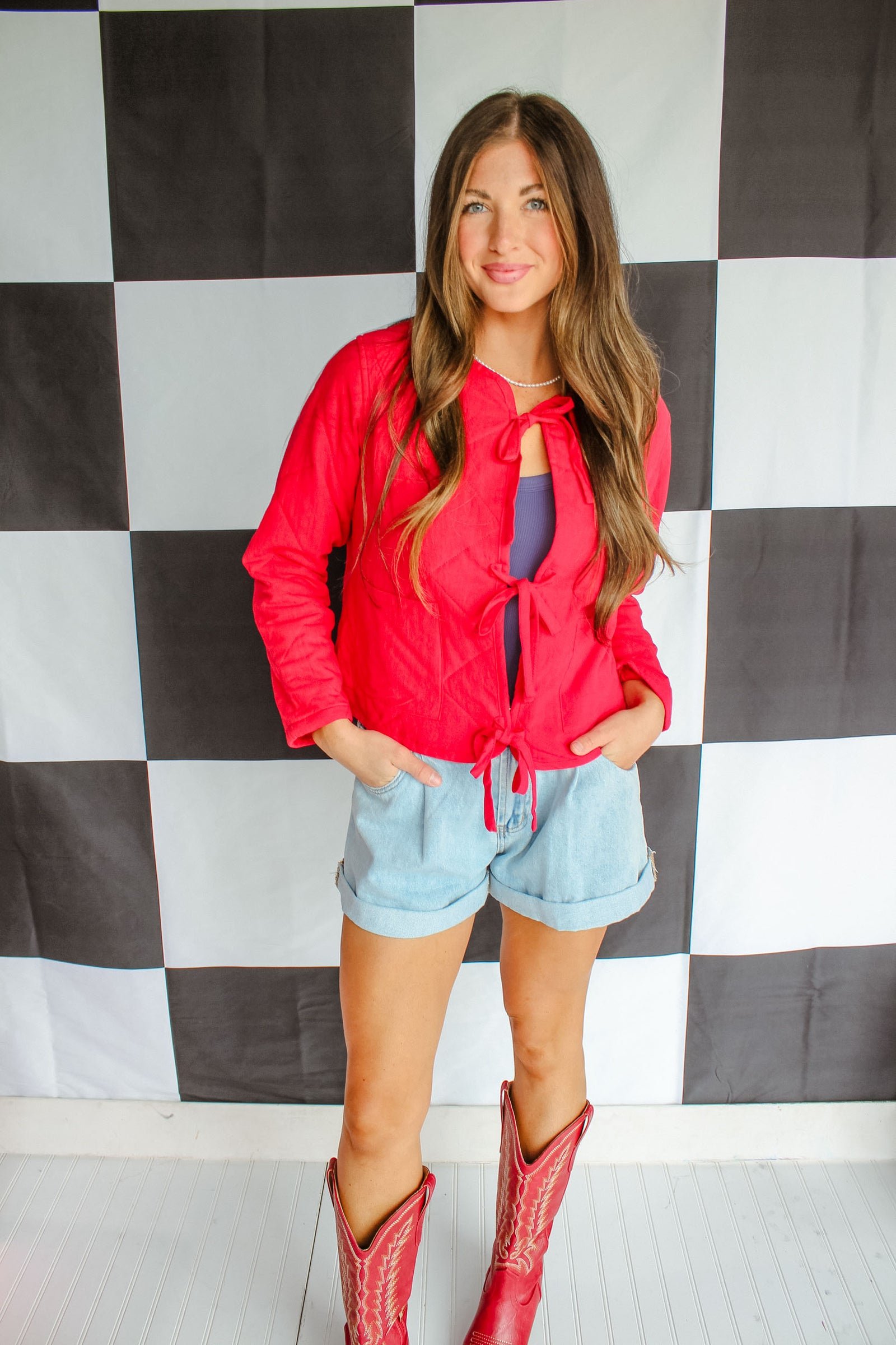 All Star Quilted Tie Jacket - Cool Red — view 2