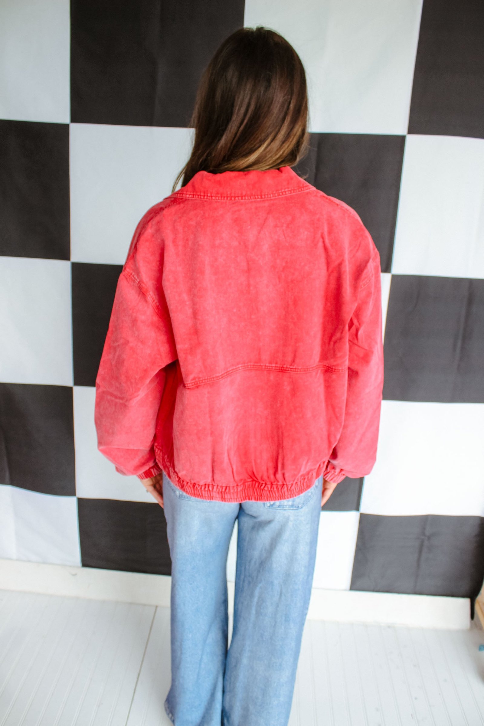 The Alumni Club Washed Denim Jacket - Muted Red — view 8