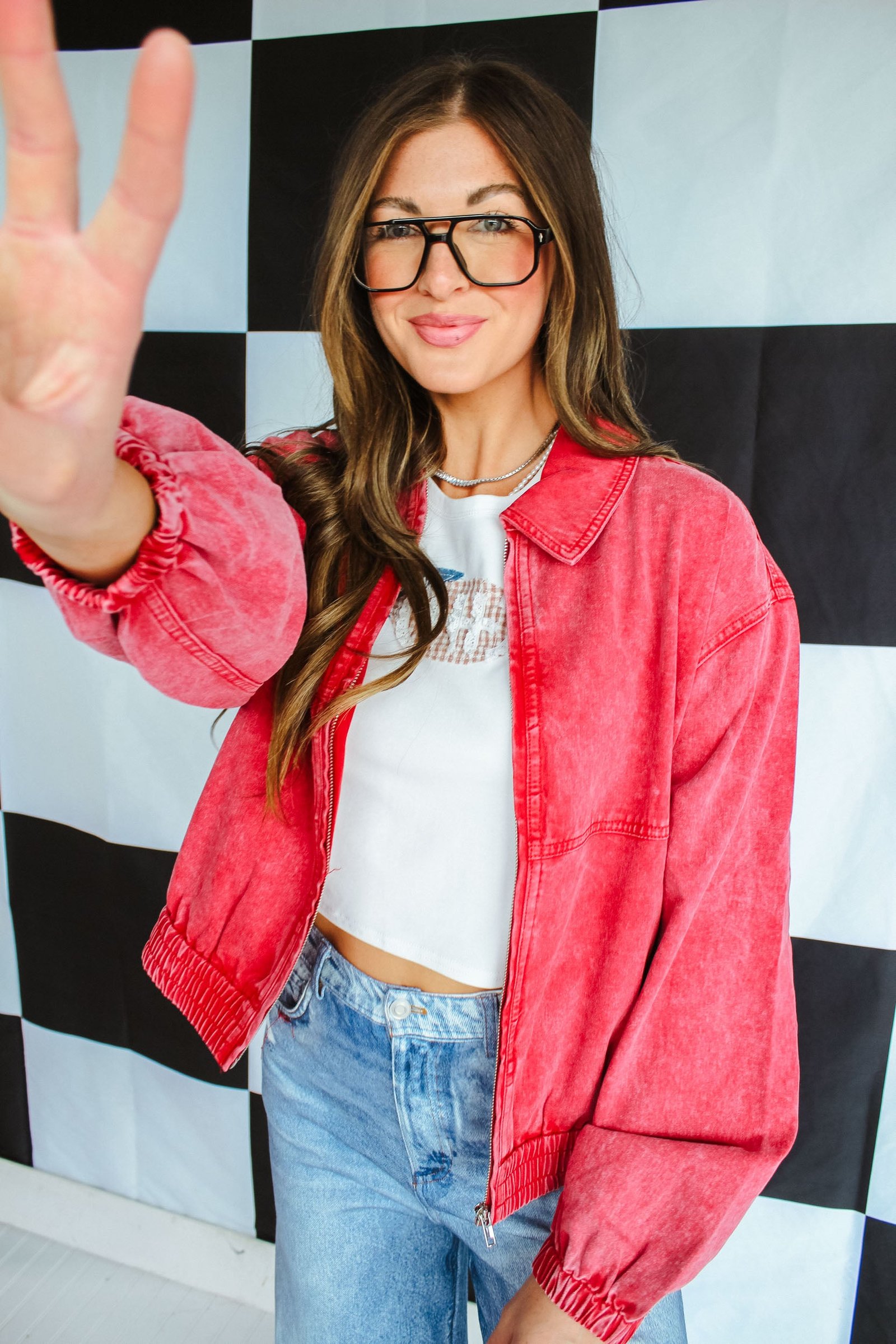 The Alumni Club Washed Denim Jacket - Muted Red — view 6