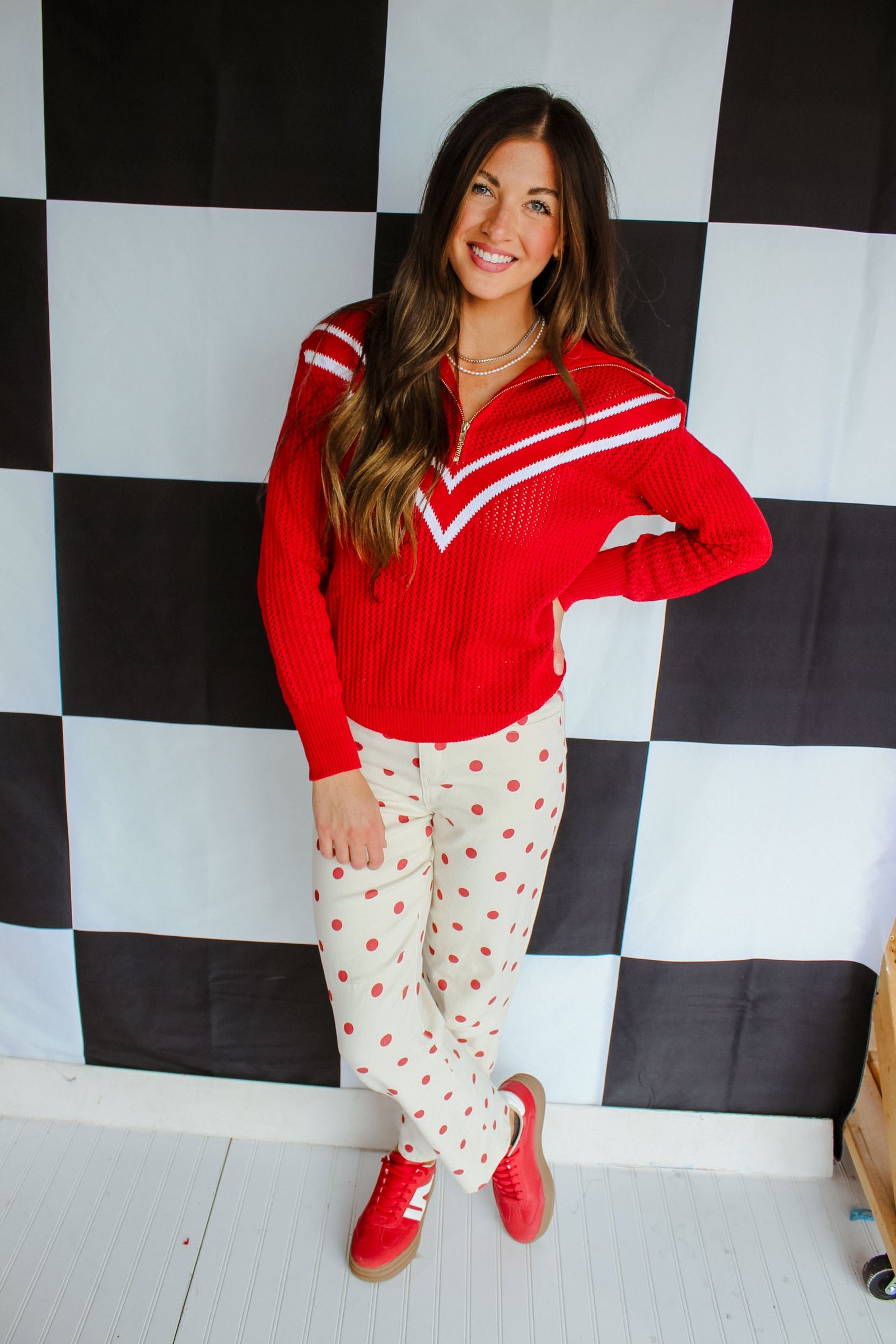 Friday Night Favorite Quarter Zip Pullover - Cool Red — view 3