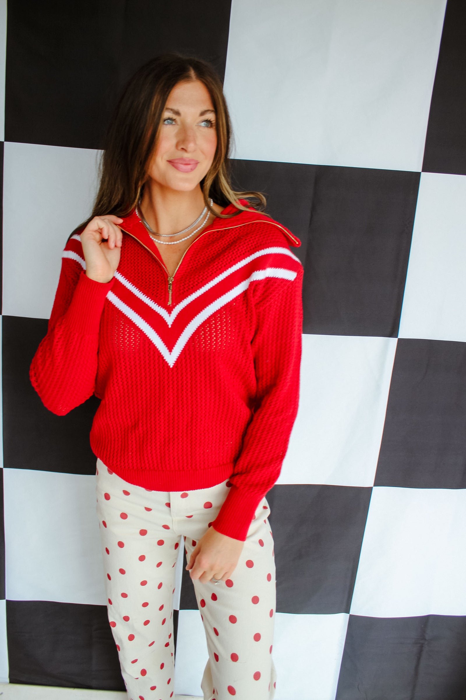Friday Night Favorite Quarter Zip Pullover - Cool Red — view 4